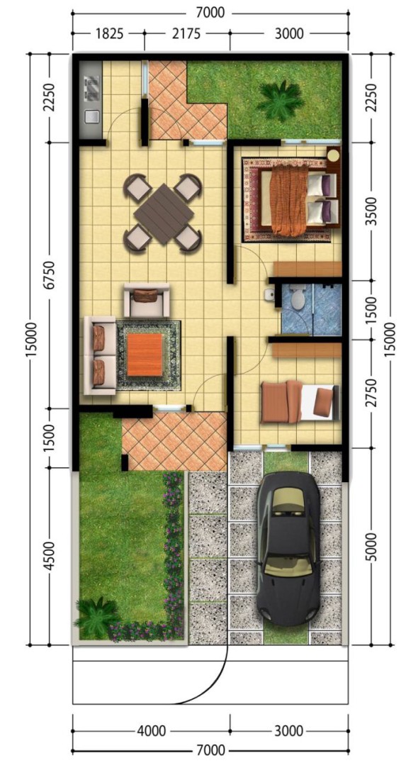 Denah Rumah Minimalis 590x1093 Denah Rumah Modern Minimalis dengan Desain Menarik