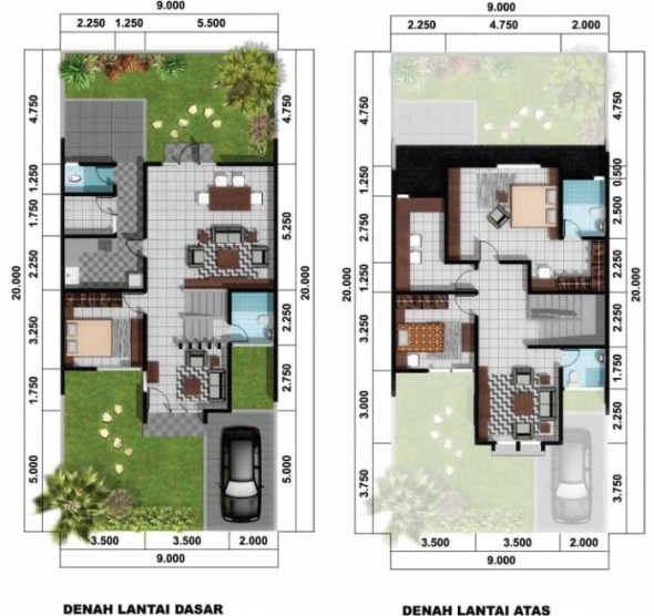 Denah rumah minimalis modern 590x556 Denah Rumah Modern Minimalis dengan Desain Menarik