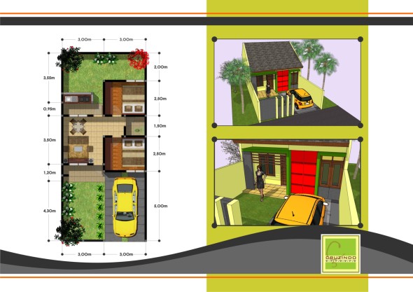 Denah rumah sederhana type 36 590x417 Denah Rumah Sederhana Type 36 dan Type 45 Tampil Lebih Menarik